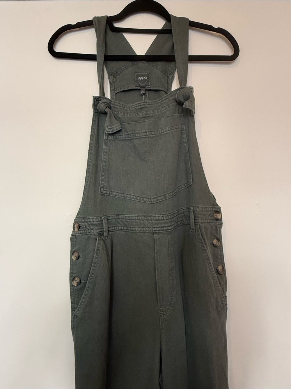 aerie Olive Green Denim Overalls Jumpsuit
